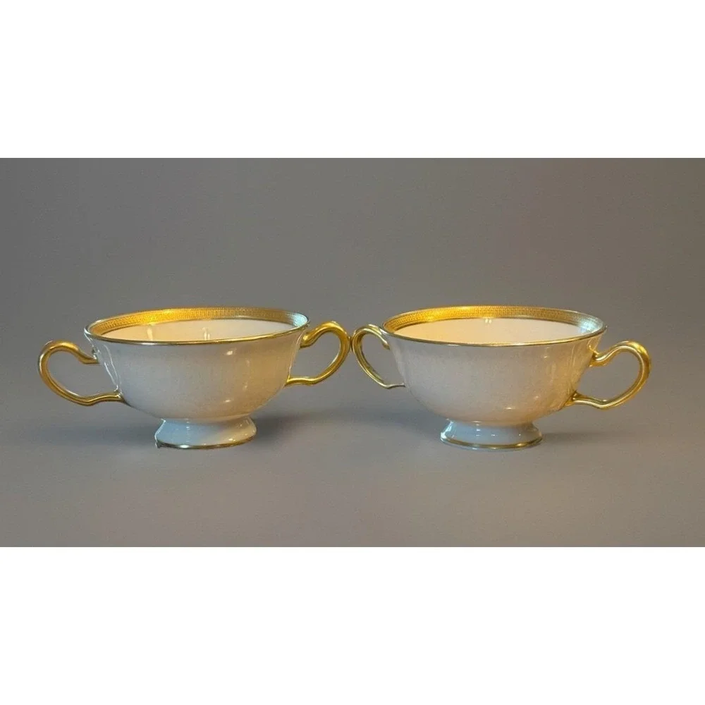 Lenox Gold Cream Bullion Cups Rare Early Cowell & Hubbard Cleveland Set of 2
